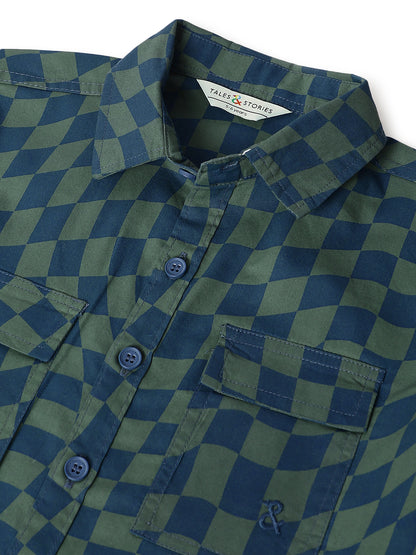 Boys Green Cotton Checks Shirt