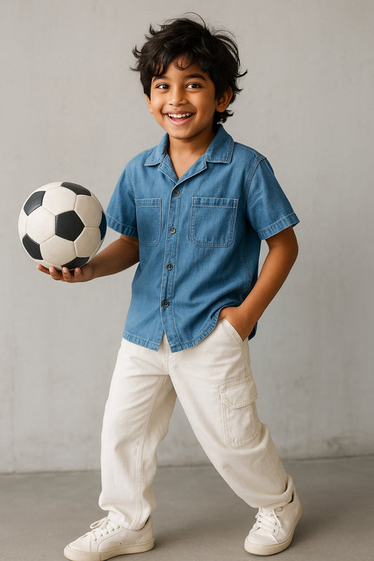 Boys Cotton Solid Blue Casual Shirt