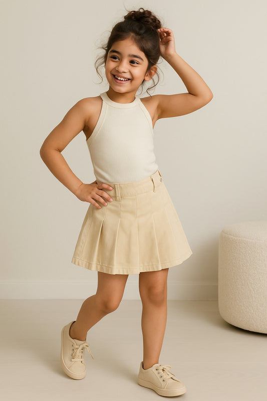 Girls Beige Casual Cotton Solid Skirt
