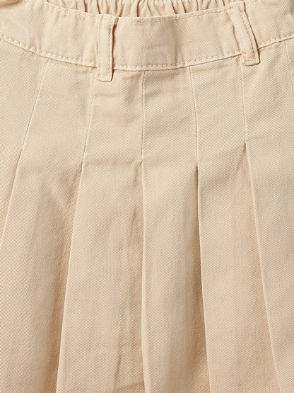 Girls Beige Casual Cotton Solid Skirt