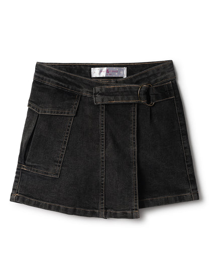 Girls Black Lycra Washed Skort