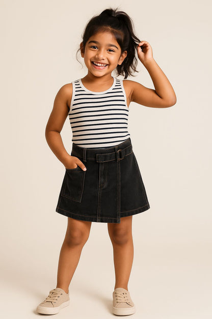 Girls Black Lycra Washed Skort