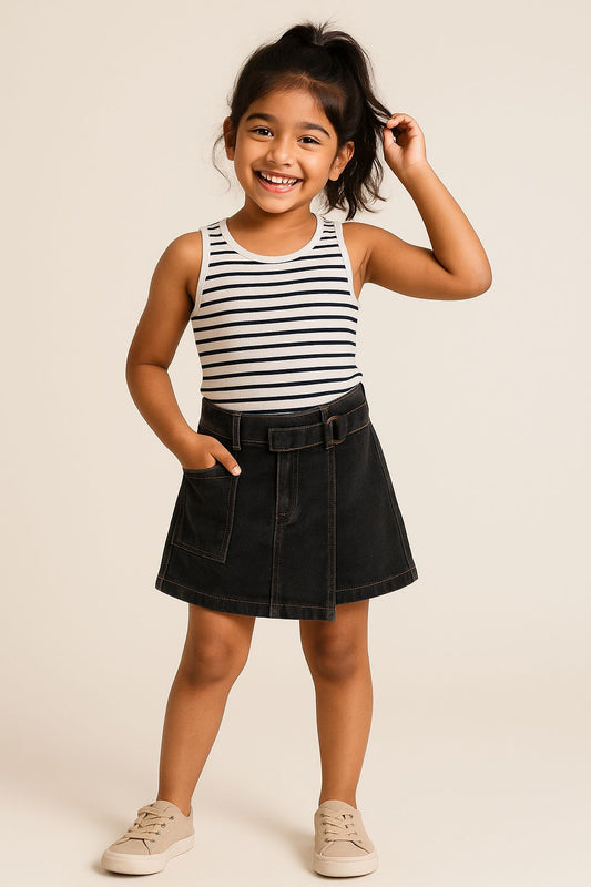 Girls Black Lycra Washed Skort