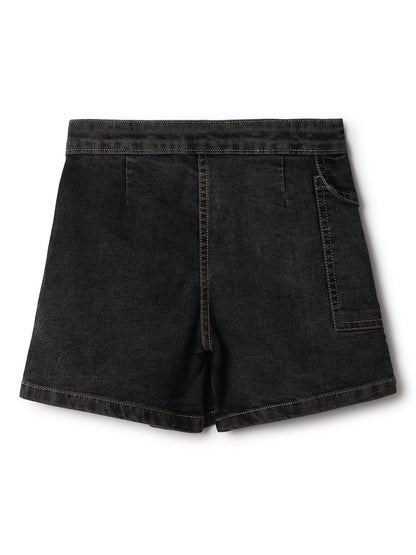 Girls Black Lycra Washed Skort