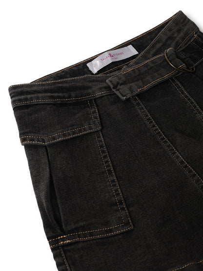 Girls Black Lycra Washed Skort