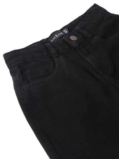 Boys Black Cotton Poly Washed Baggy Fit Jeans