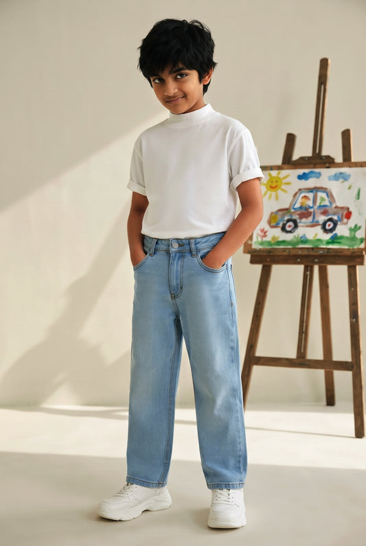 Boys Light Blue Baggy Fit Denim Jeans