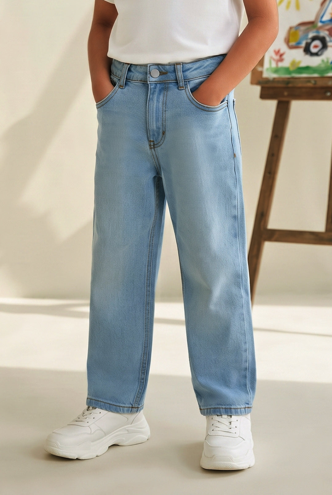 Boys Light Blue Baggy Fit Denim Jeans