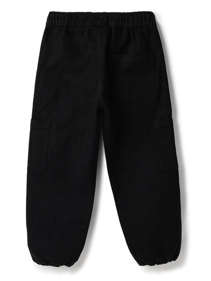 Boys Lycra Washed Black Baggy Fit Joggers