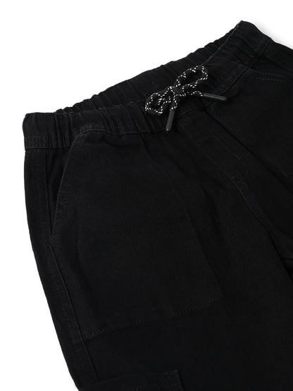Boys Lycra Washed Black Baggy Fit Joggers