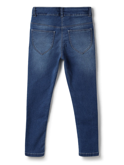 Girls Lycra Embroidered Stretchable Skinny Fit Blue Jeans