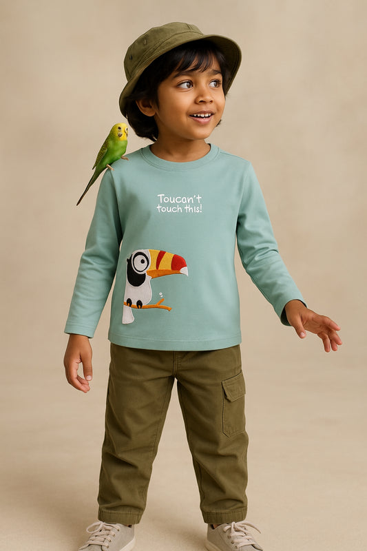 Boys Cotton Blue Embroidered T-Shirt