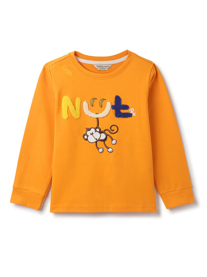 Boys Orange Cotton Embroidery T-Shirt