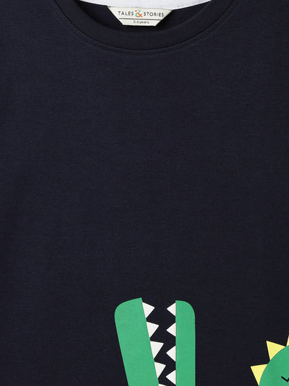 Boys Cotton Navy Blue T-Shirt