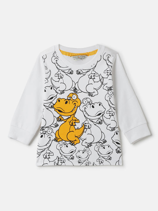 Boys Cotton White Printed T-Shirt