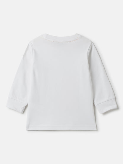 Boys Cotton White Printed T-Shirt