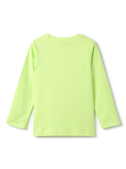 Girls Cotton Green Neon Printed T-Shirt