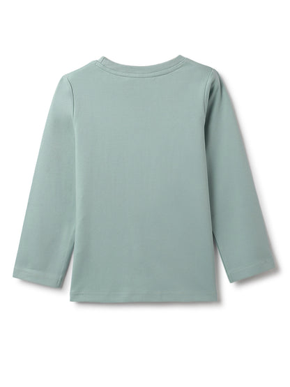 Girls Aqua Green Cotton Floral Embroidery T-Shirt