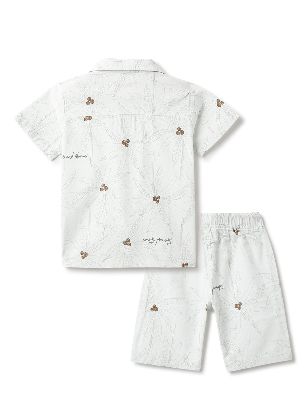 Boys Off White Cotton Printed Co-ords Set