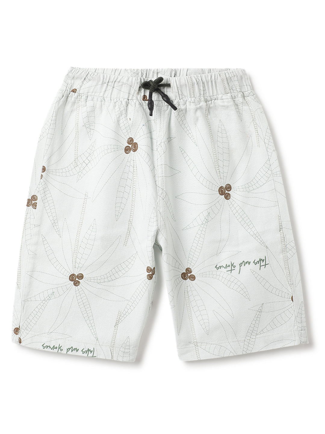 Boys Off White Cotton Printed Co-ords Set