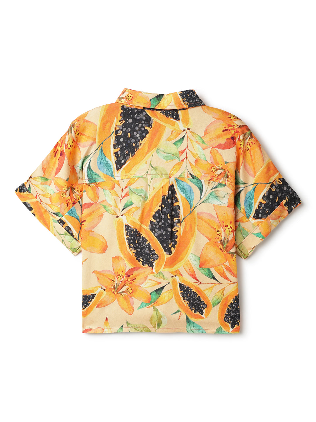 Girls Orange Viscose Printed Shirt