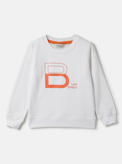 Boys Cotton Poly White Printed Sweatshirt