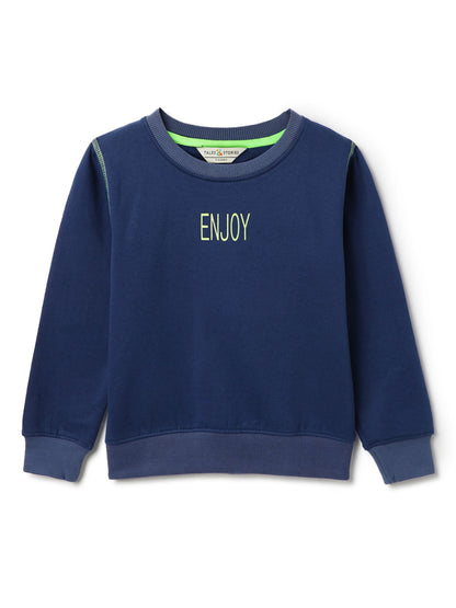 Boys Navy Blue Cotton Poly Printed Sweatshirt