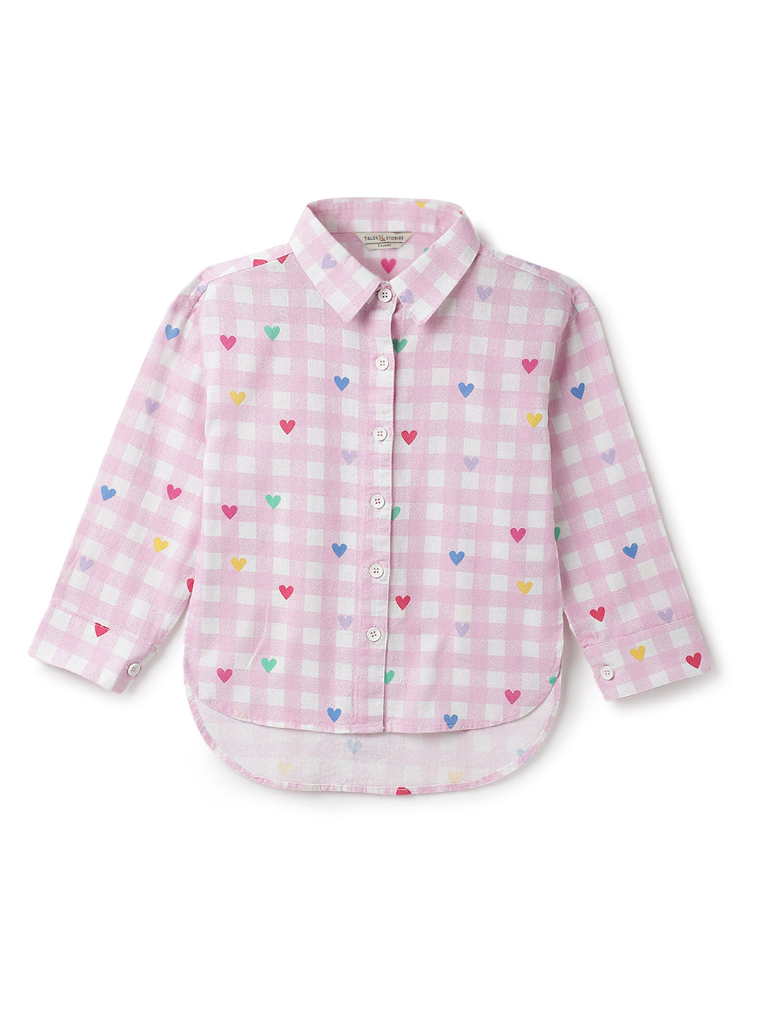 Girls Pink Cotton Checks Shirt