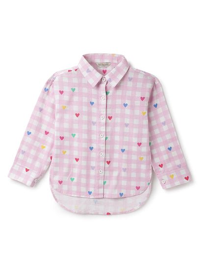 Girls Pink Cotton Checks Shirt