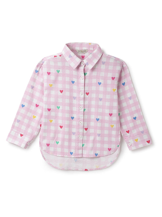 Girls Pink Cotton Checks Shirt