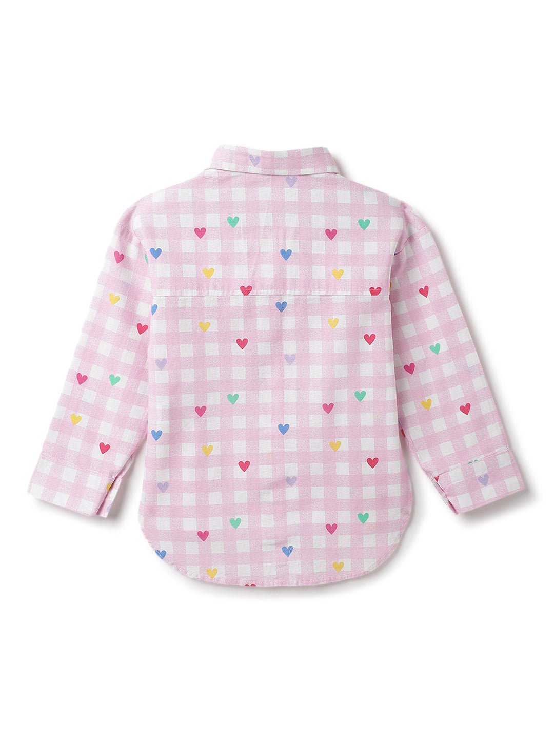 Girls Pink Cotton Checks Shirt