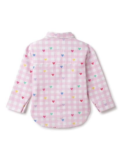Girls Pink Cotton Checks Shirt