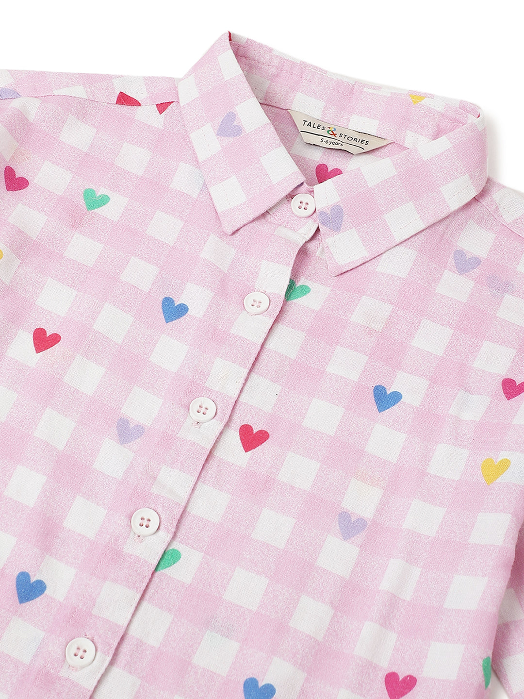 Girls Pink Cotton Checks Shirt