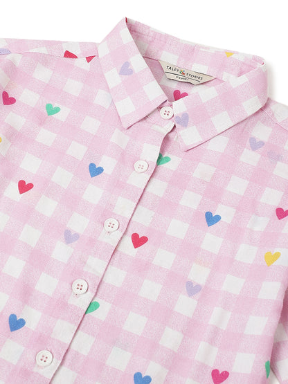 Girls Pink Cotton Checks Shirt