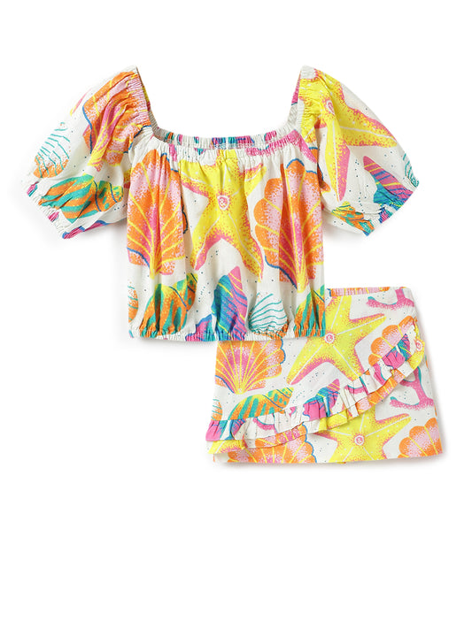 Girls Multi Color Cotton Print Co-ord Set