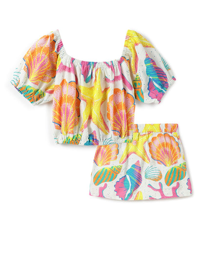 Girls Multi Color Cotton Print Co-ord Set