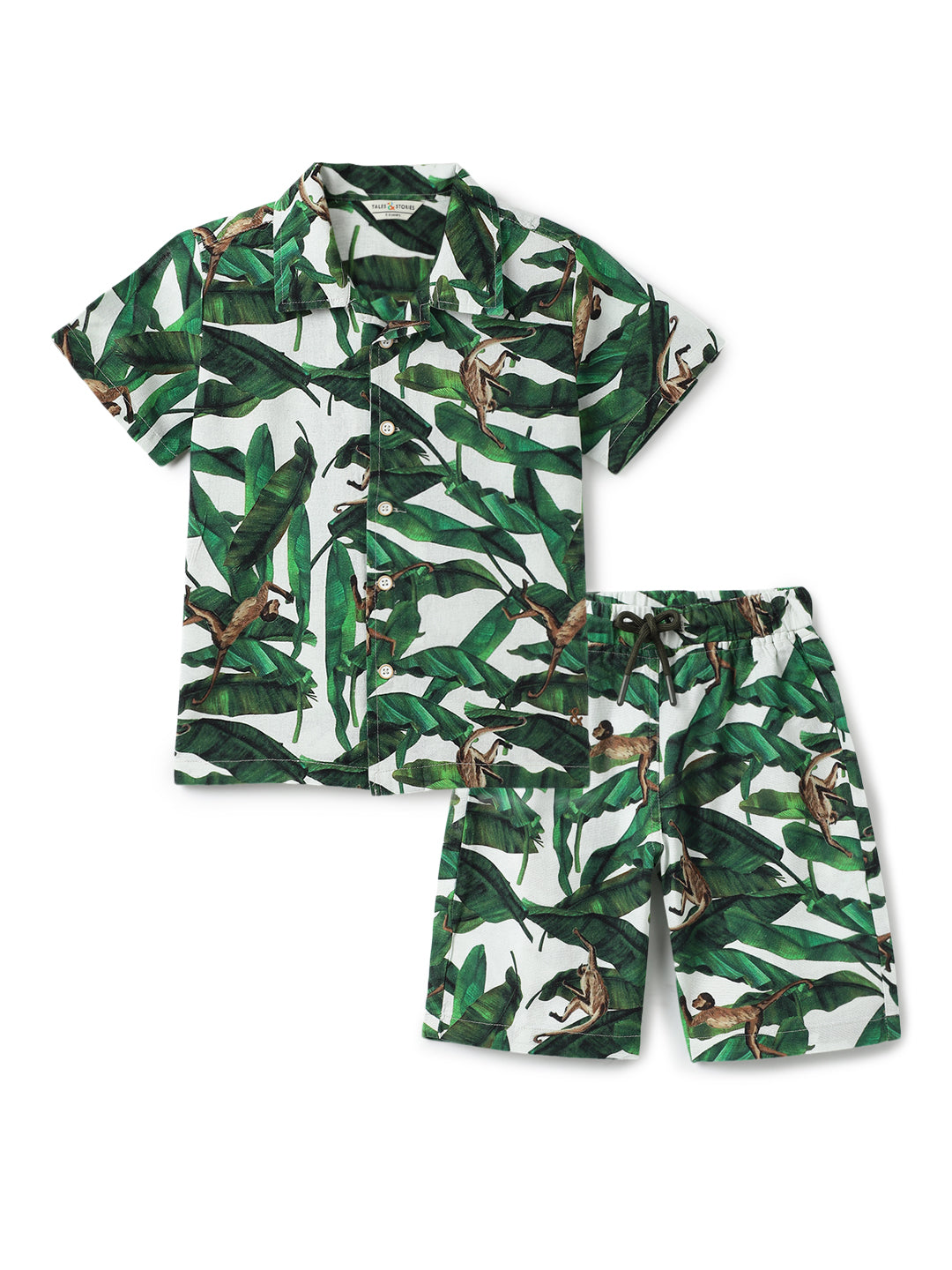 Boys Green Cotton Animal Printed Co-ord Set