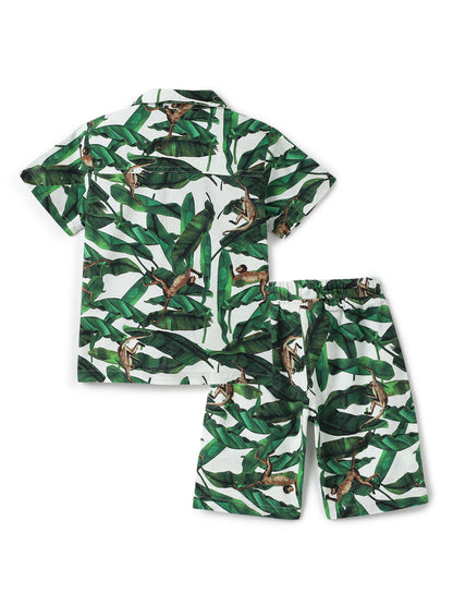 Boys Green Cotton Animal Printed Co-ord Set