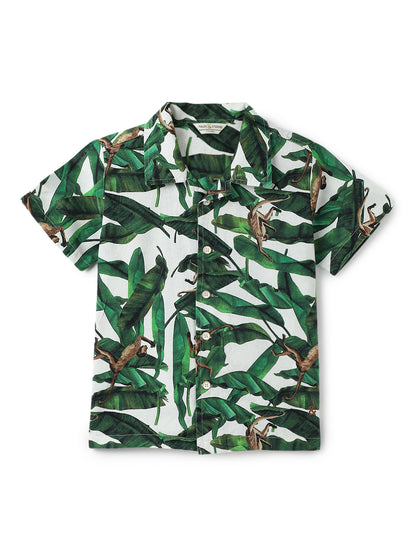 Boys Green Cotton Animal Printed Co-ord Set