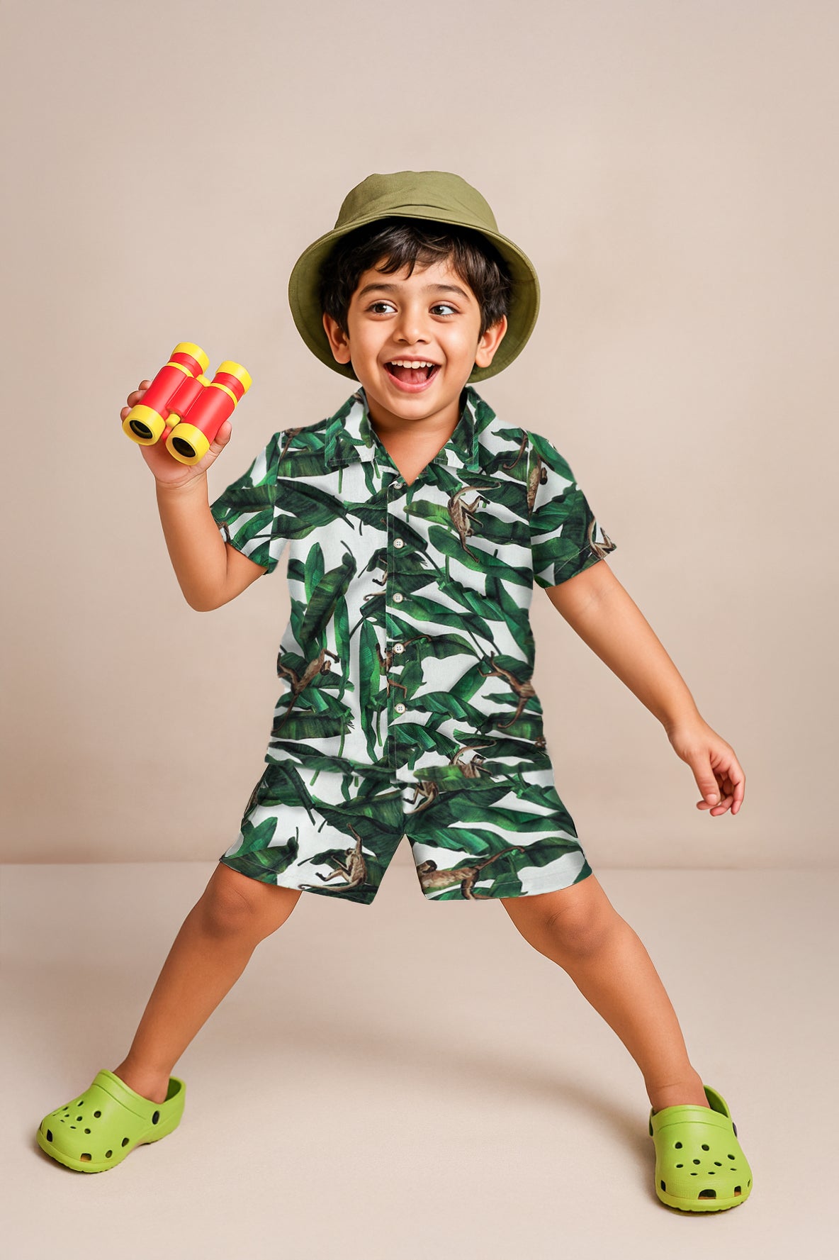 Boys Green Cotton Animal Printed Co-ord Set