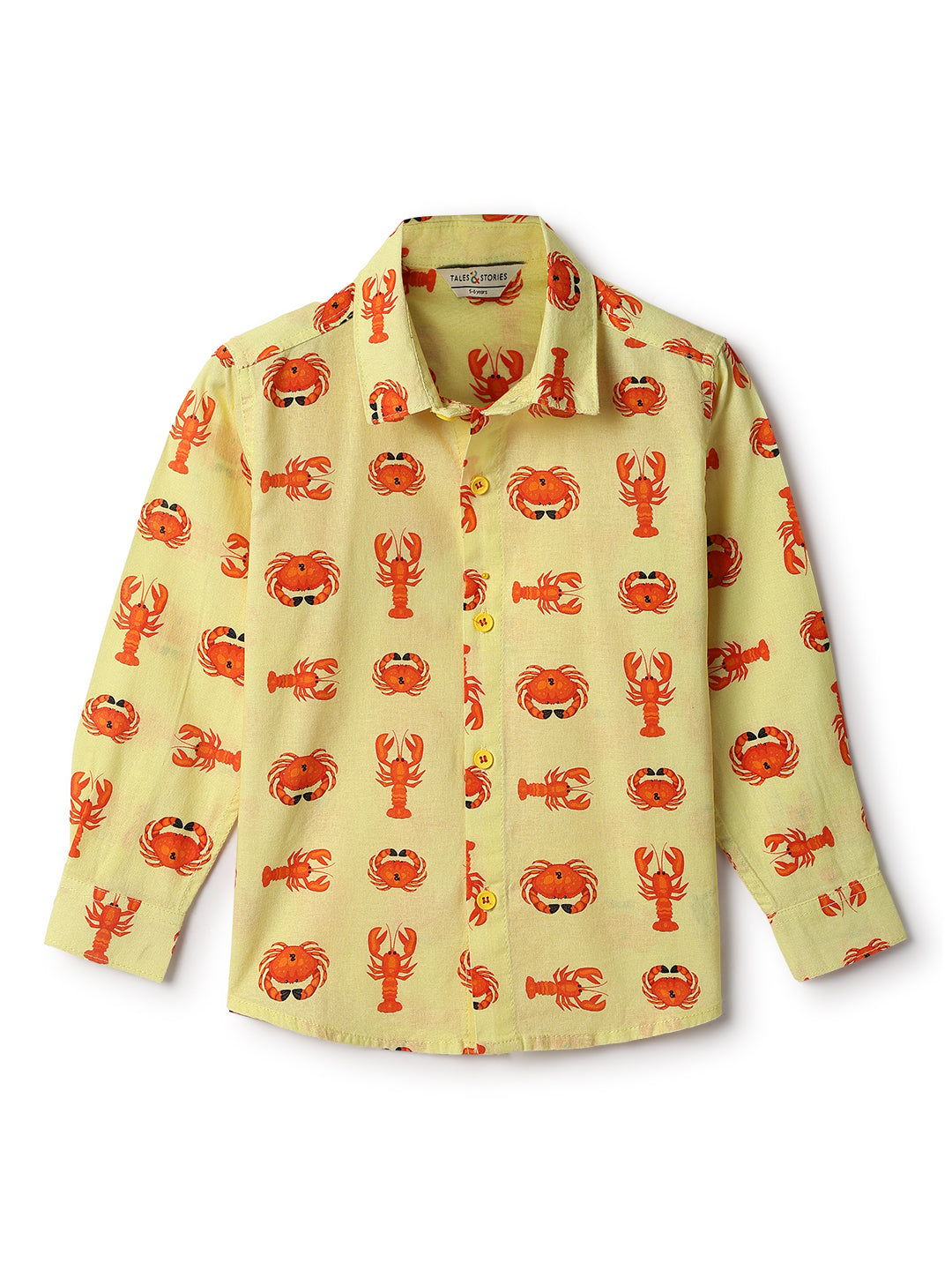 Boys Yellow Cotton Print Shirt
