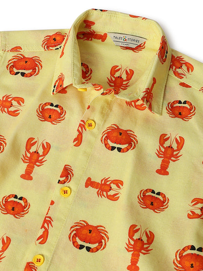 Boys Yellow Cotton Print Shirt
