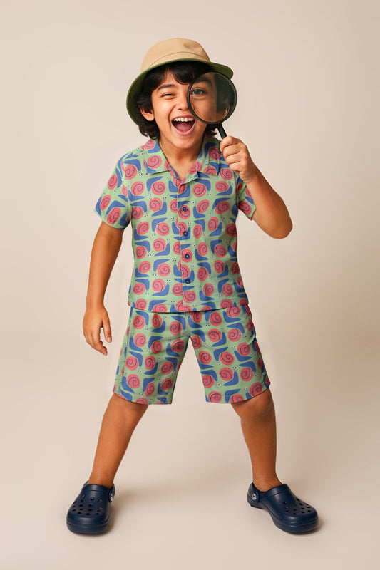 Boys Red & Blue Cotton Animal Printed  Co-ords Set