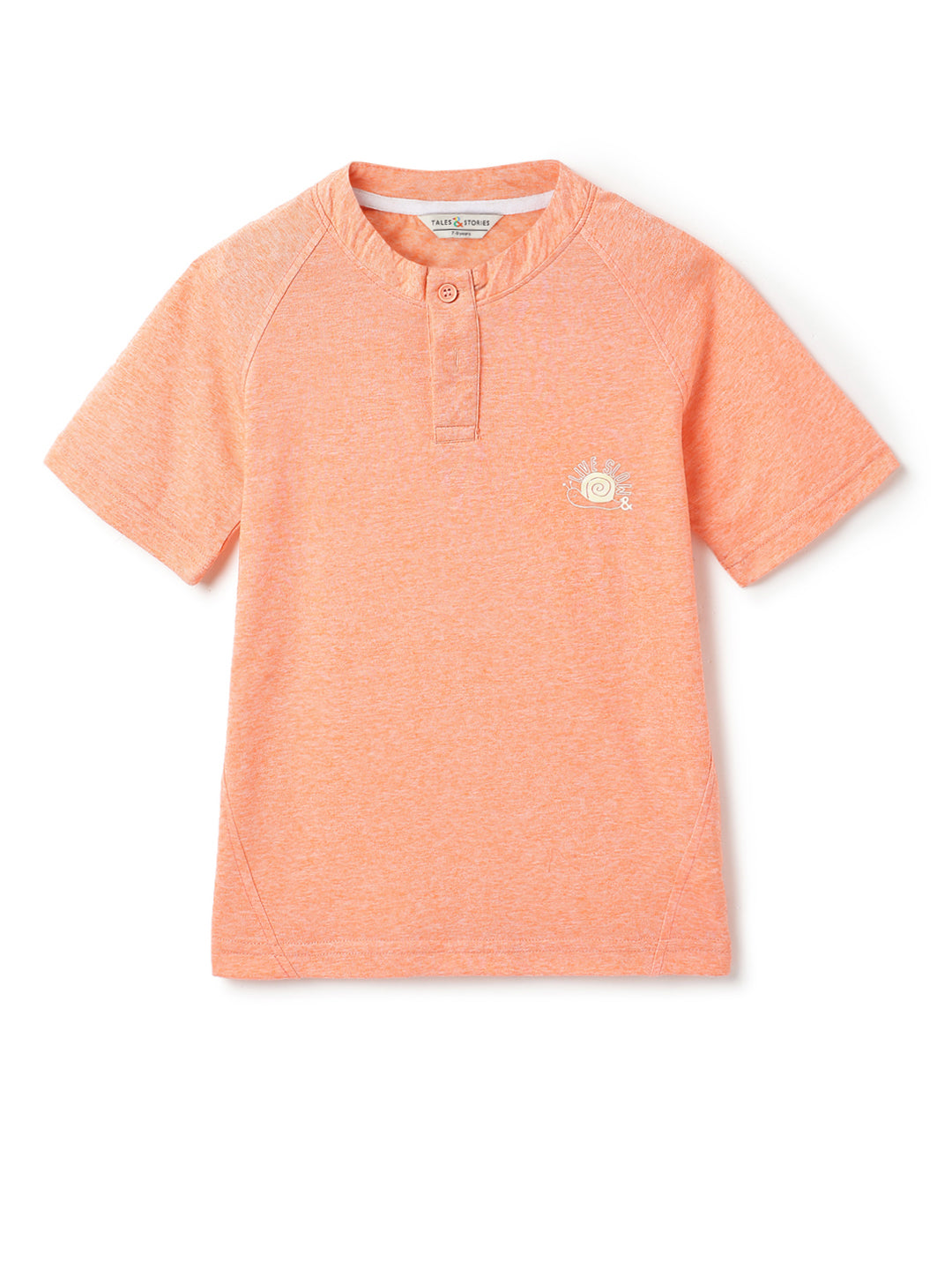 Boys Orange Printed Henley Neck T-Shirt