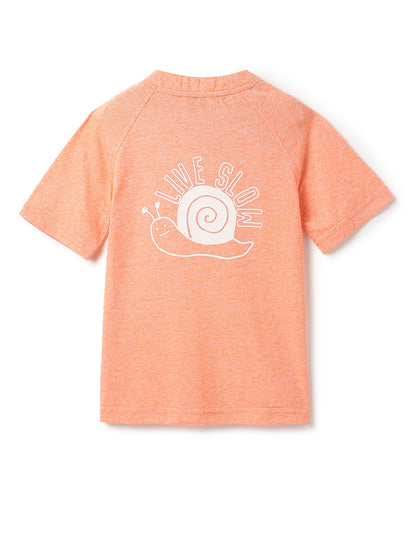 Boys Orange Printed Henley Neck T-Shirt