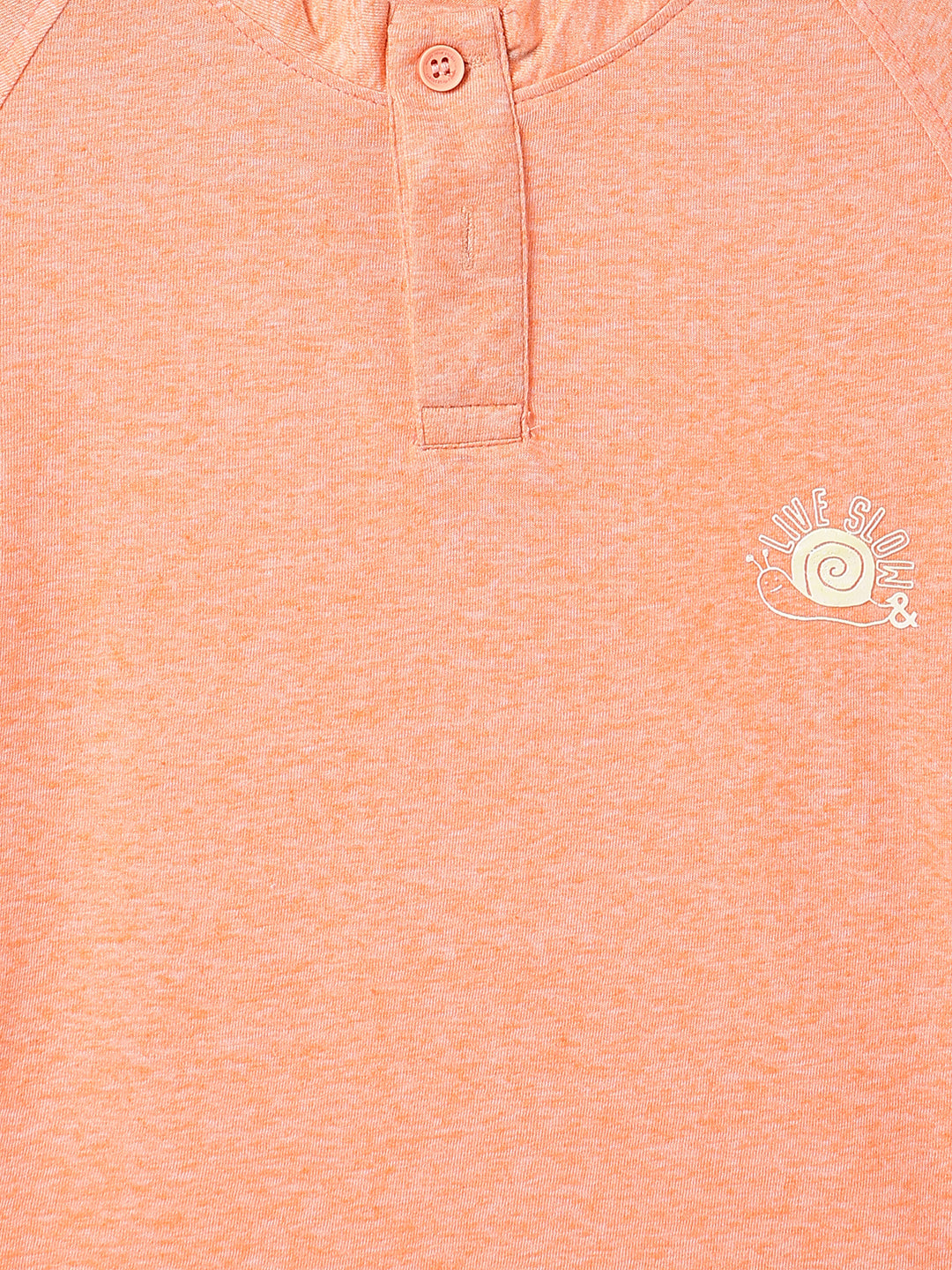 Boys Orange Printed Henley Neck T-Shirt