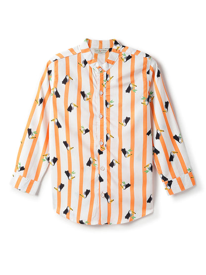 Boys Viscose Orange Printed Shirt