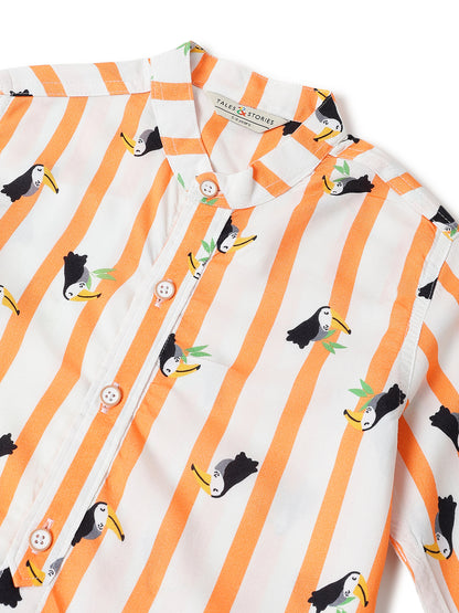 Boys Viscose Orange Printed Shirt
