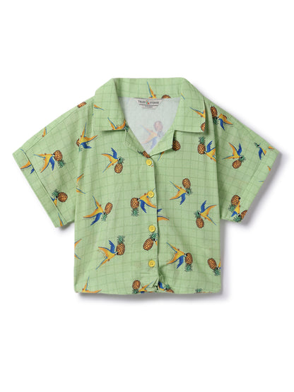 Girls Green Printed Shirt