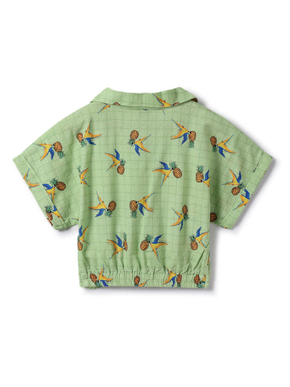 Girls Green Printed Shirt